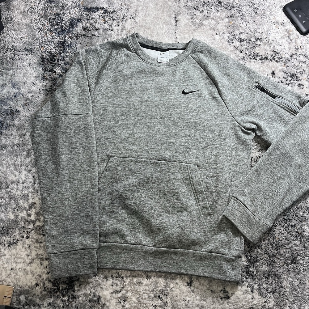 Nike Swoosh Logo Grey Crewneck Sweatshirt Vintage Y2K, Size Small